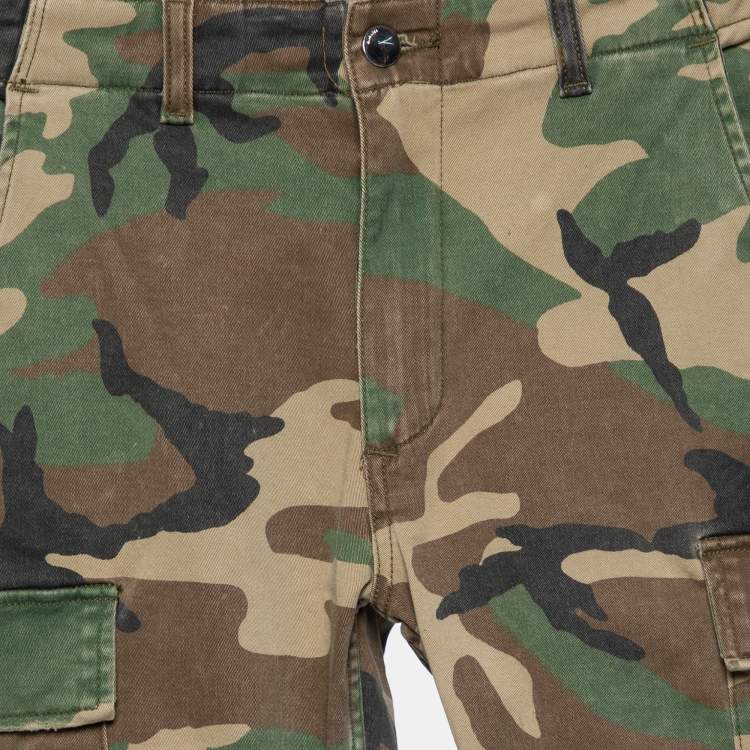 Pre Owned Amiri Green/ Brown Cotton Leather Patch Distressed Classic Cargo Pants XS