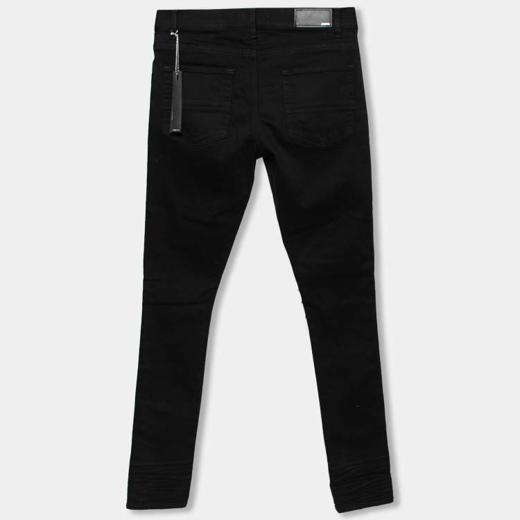 Pre Owned Amiri Black Denim & Printed Leather Inset Detailed Slim Fit Jeans M