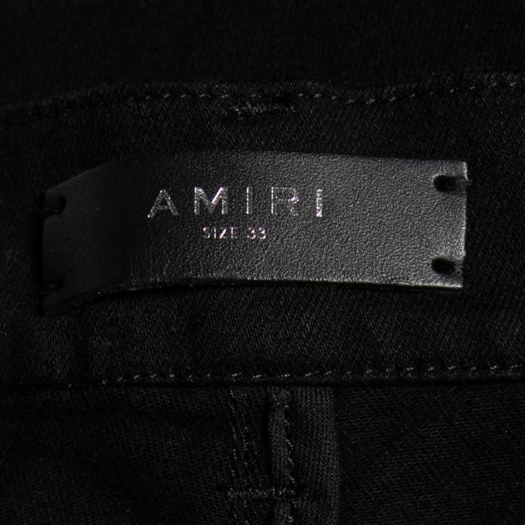 Pre Owned Amiri Black Denim & Printed Leather Inset Detailed Slim Fit Jeans M