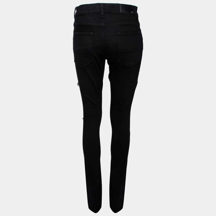 Amiri Black Distressed Denim & Printed Inset Detailed Jeans