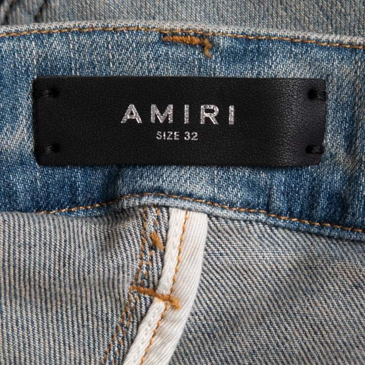 Pre Owned Amiri Blue Bandana Print Distressed Denim Jeans M