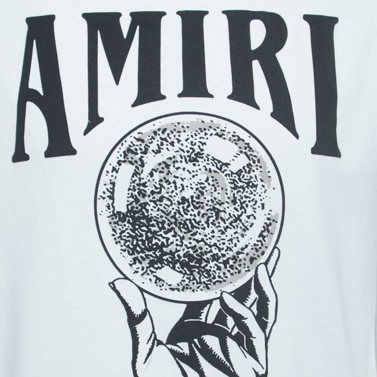 Pre Owned Amiri White Cotton Crystal Ball Print T-Shirt M