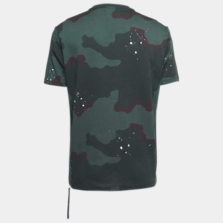 Pre Owned Amiri Green Camouflage Print Logo T-Shirt L