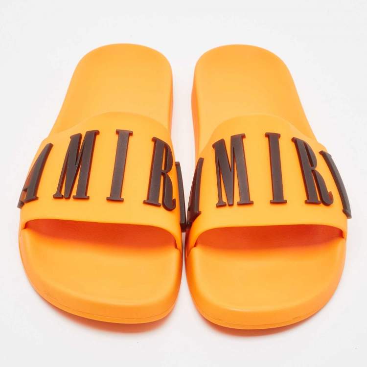 Pre Owned Amiri Orange Rubber Logo Pool Slide Sandals Size 45