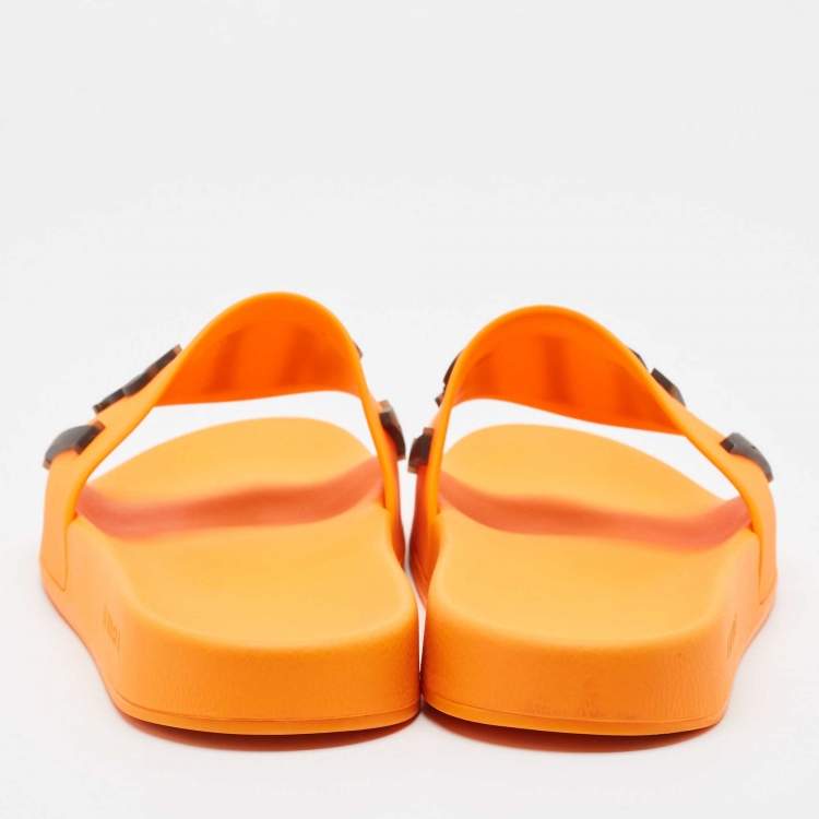 Pre Owned Amiri Orange Rubber Logo Pool Slide Sandals Size 45