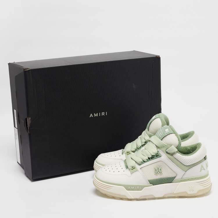 Pre Owned Amiri White/Green Leather and Mesh MA1 Lace Up Sneakers Size 40