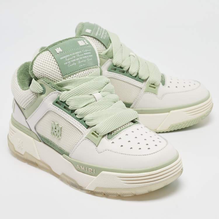 Pre Owned Amiri White/Green Leather and Mesh MA1 Lace Up Sneakers Size 40