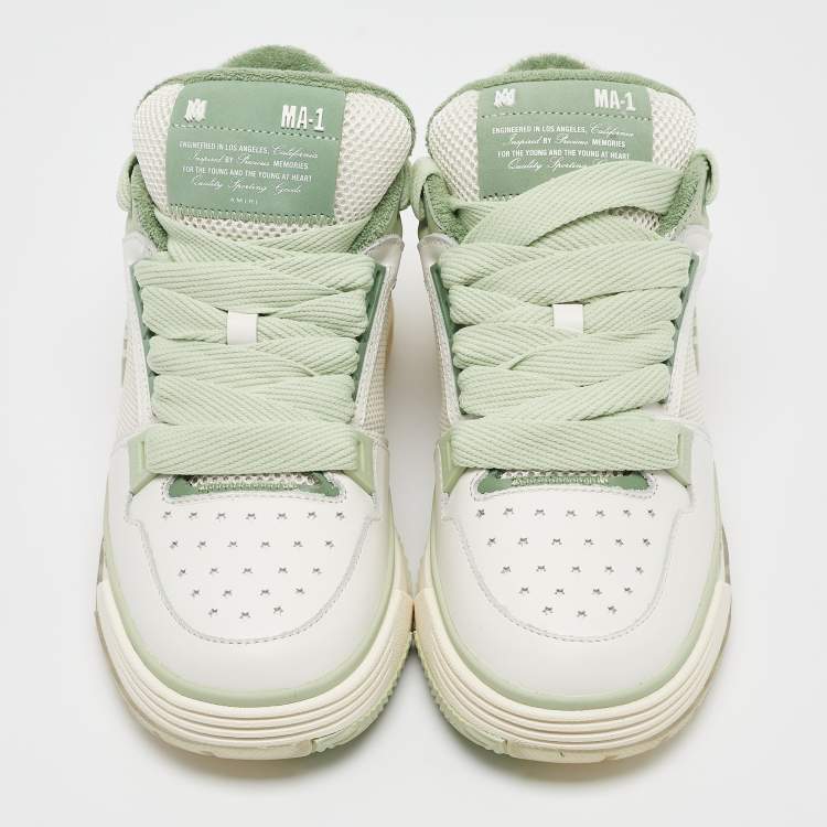 Pre Owned Amiri White/Green Leather and Mesh MA1 Lace Up Sneakers Size 40