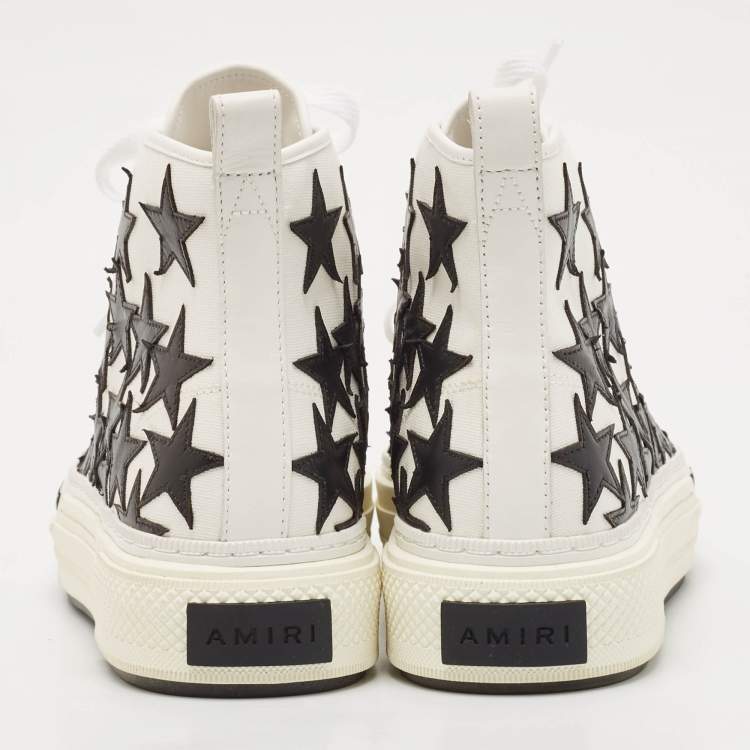 Pre Owned Amiri White/Black Canvas and Leather Stars Court High Top Sneakers Size 45