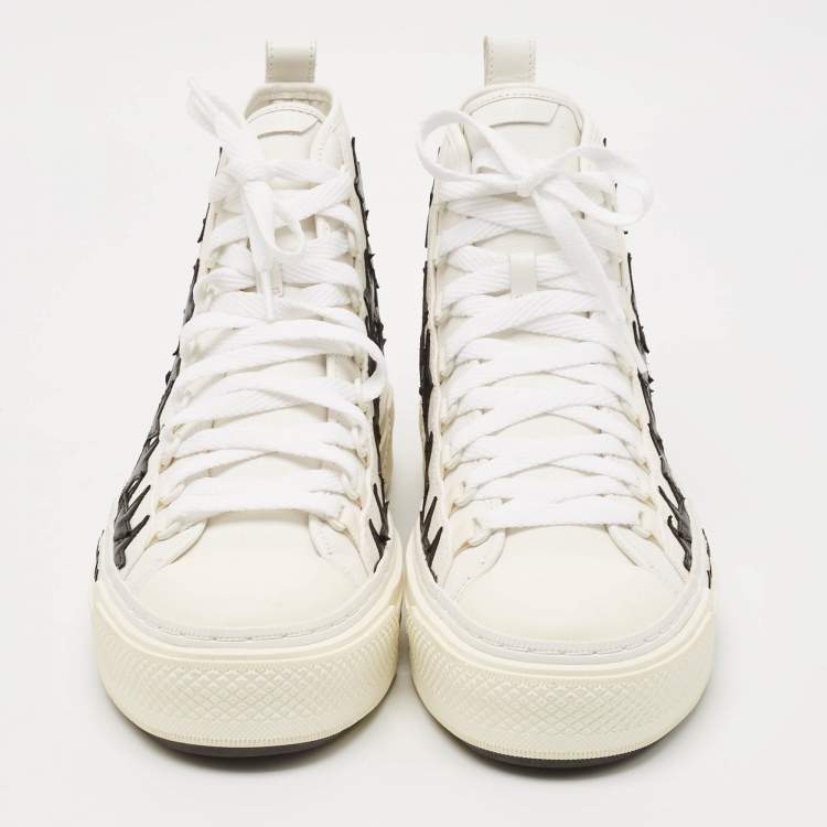 Pre Owned Amiri White/Black Canvas and Leather Stars Court High Top Sneakers Size 45