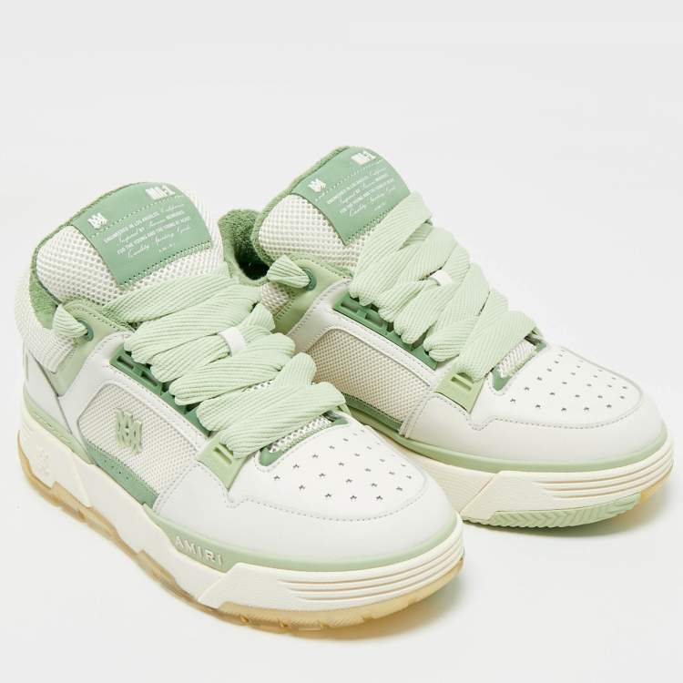 Pre Owned Amiri White/Green Leather and Mesh MA1 Lace Up Sneakers Size 43