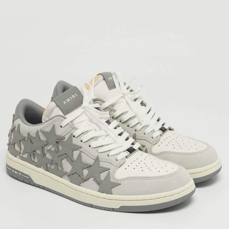 Pre Owned Amiri Stars Low Size 42 White Leather and Suede Lace Up Sneakers