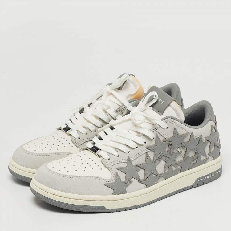 Pre Owned Amiri Stars Low Size 42 White Leather and Suede Lace Up Sneakers