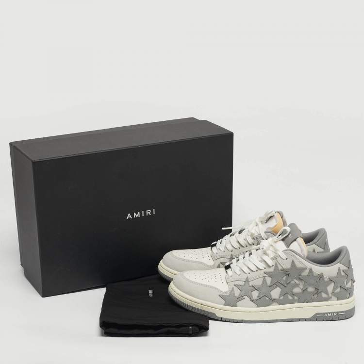 Pre Owned Amiri Stars Low Size 42 White Leather and Suede Lace Up Sneakers