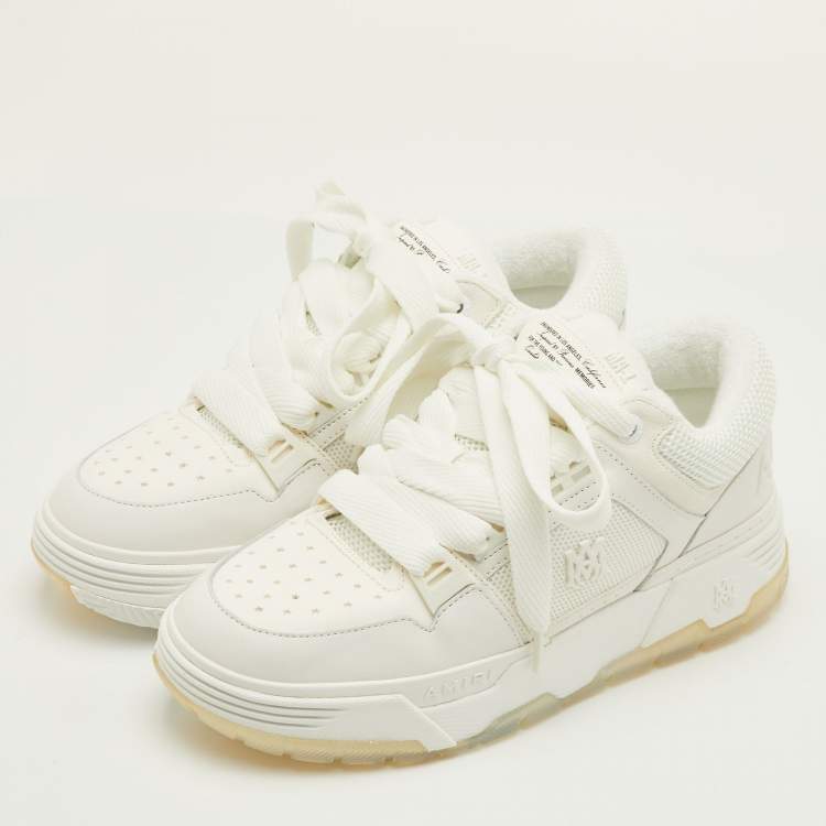 Pre Owned Amiri MA-1 Size 42 White Leather, Mesh and Suede Lace Up Sneakers