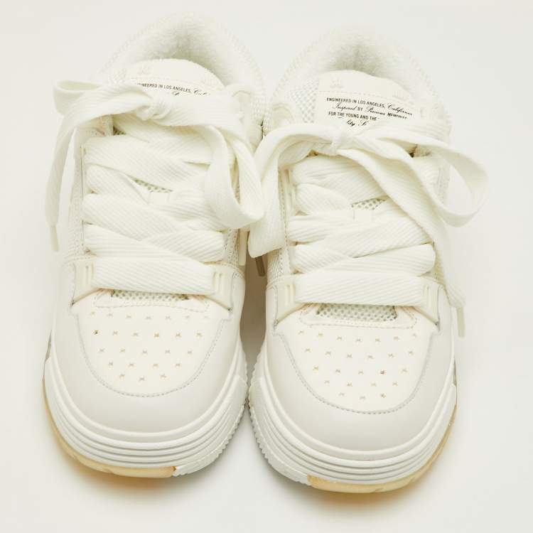 Pre Owned Amiri MA-1 Size 42 White Leather, Mesh and Suede Lace Up Sneakers