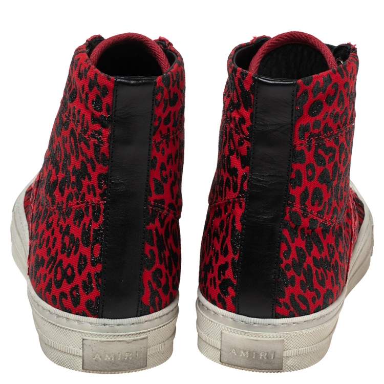 Pre Owned Amiri Red/Black Canvas Glitter Leopard Print Sunset Vintage Sneakers Size 40