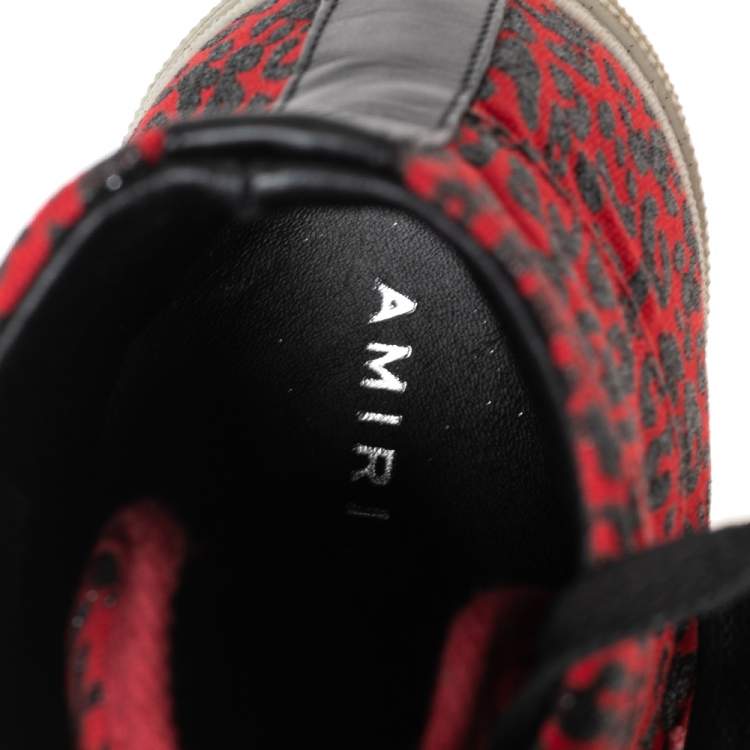 Pre Owned Amiri Red/Black Canvas Glitter Leopard Print Sunset Vintage Sneakers Size 40