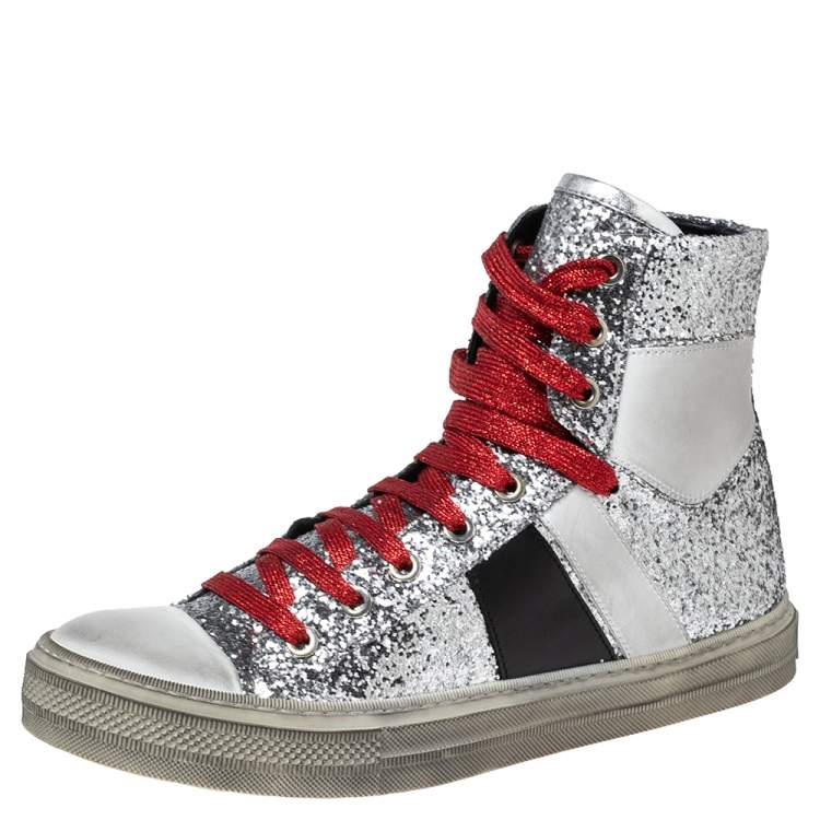 Amiri Black/Blue Leather And Glitter Sunset Lace High Top Sneakers Size 42  Amiri | The Luxury Closet