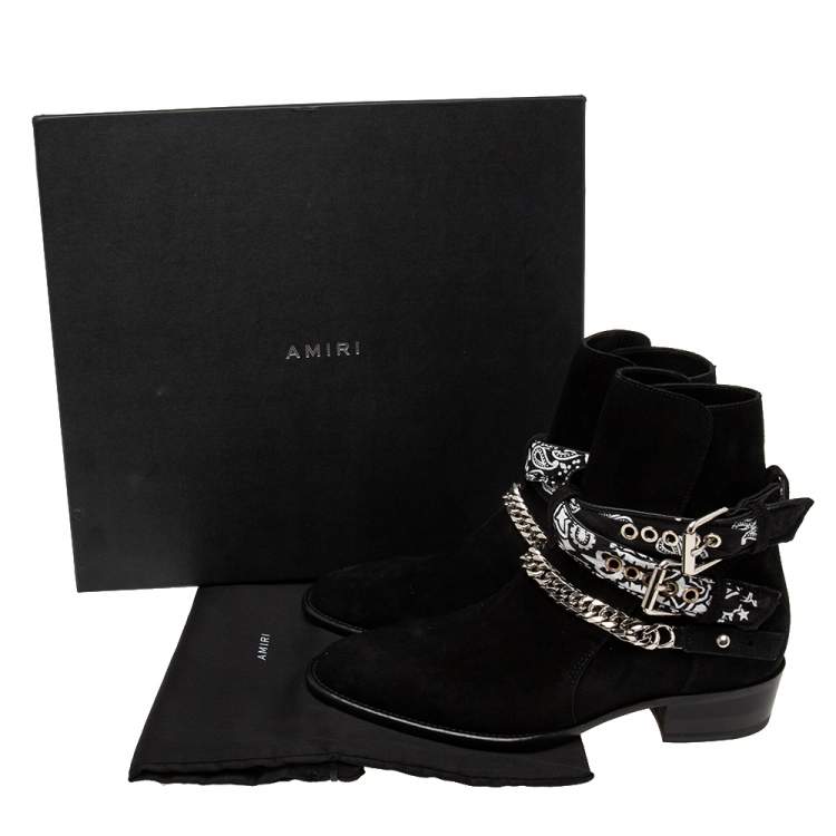 Pre Owned Amiri Black Suede Jodhpur Chain Ankle Boots Size 40 