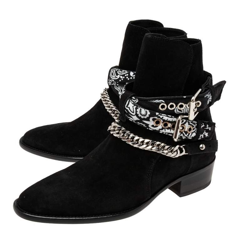 Pre Owned Amiri Black Suede Jodhpur Chain Ankle Boots Size 40 