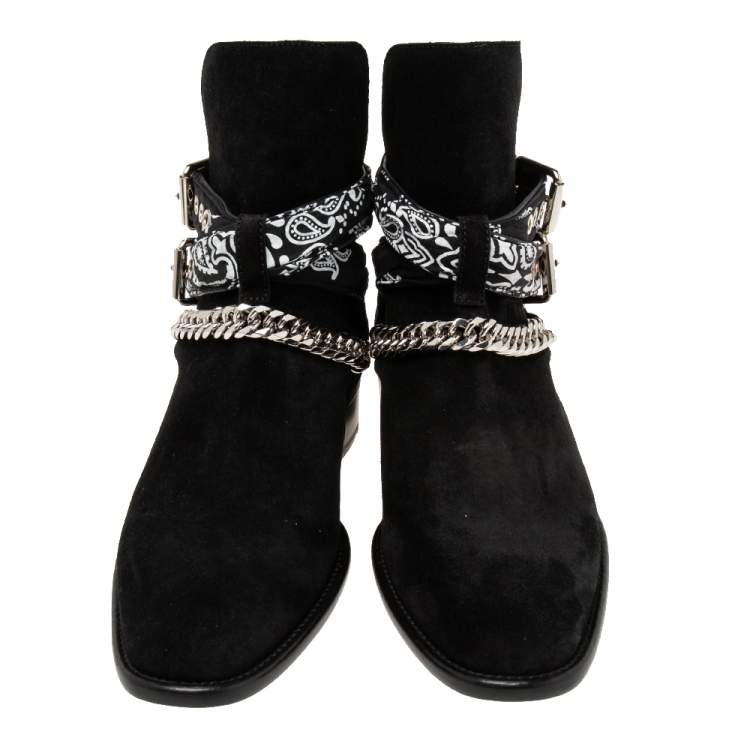 Pre Owned Amiri Black Suede Jodhpur Chain Ankle Boots Size 40 