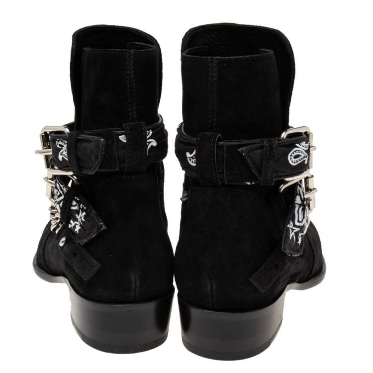 Pre Owned Amiri Black Suede Jodhpur Chain Ankle Boots Size 40 