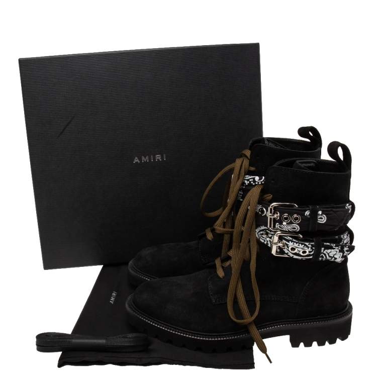 Pre Owned Amiri Black Suede Bandana Buckle Combat Boots Size 40 