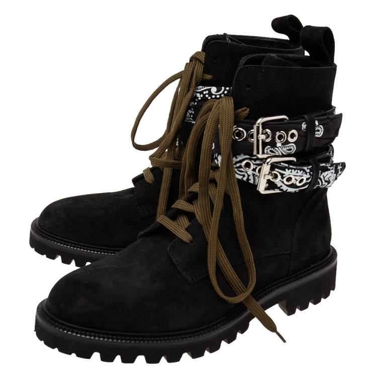 Pre Owned Amiri Black Suede Bandana Buckle Combat Boots Size 40 