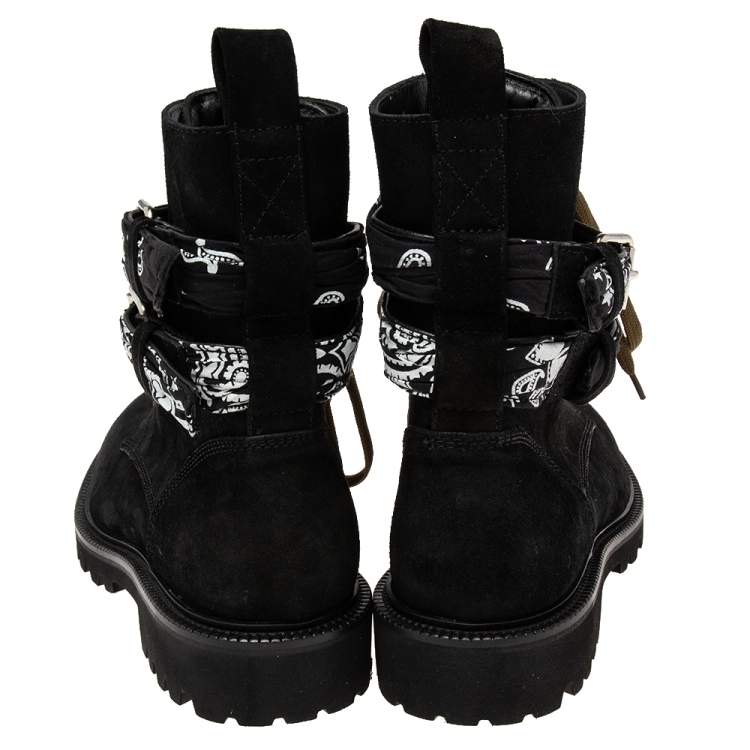 Pre Owned Amiri Black Suede Bandana Buckle Combat Boots Size 40 