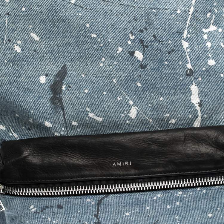 Pre Owned Amiri Wash Blue/Black Paint Denim and Leather Splatter Backpack