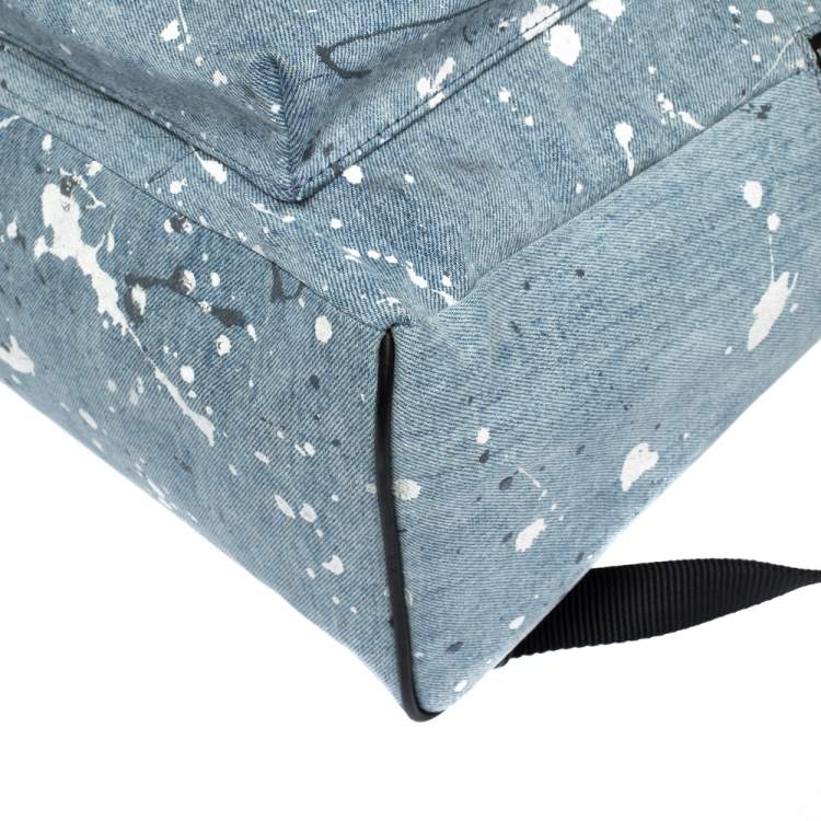 Pre Owned Amiri Wash Blue/Black Paint Denim and Leather Splatter Backpack