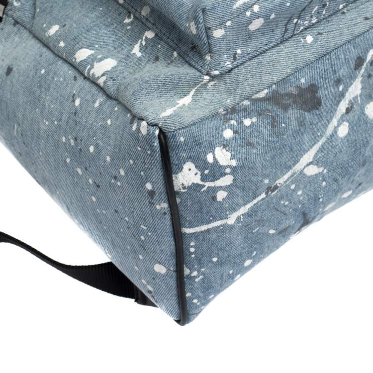 Pre Owned Amiri Wash Blue/Black Paint Denim and Leather Splatter Backpack