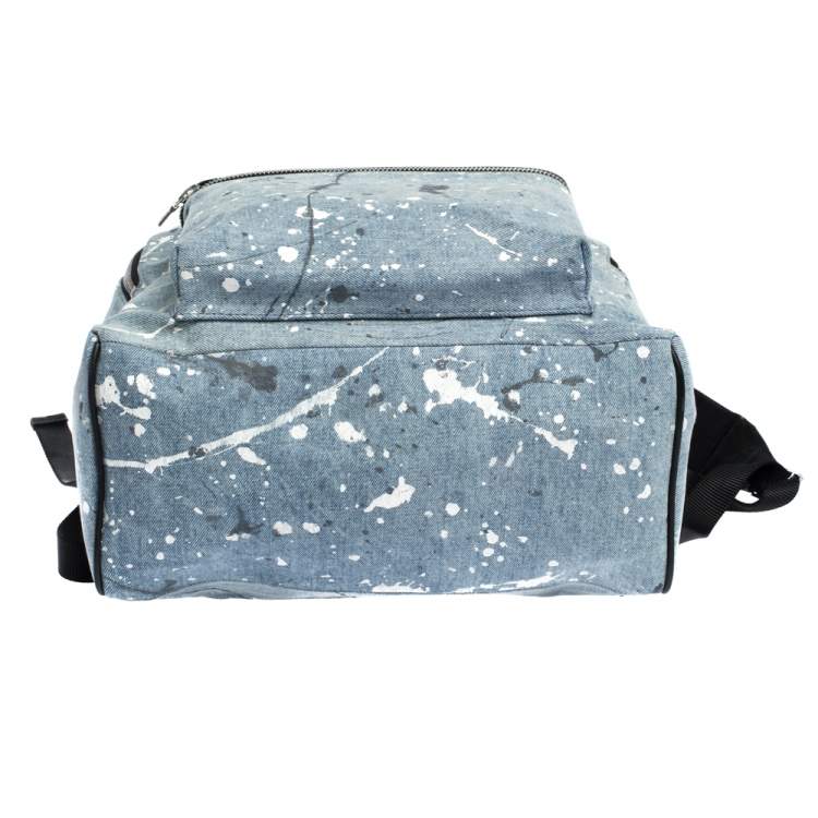 Pre Owned Amiri Wash Blue/Black Paint Denim and Leather Splatter Backpack
