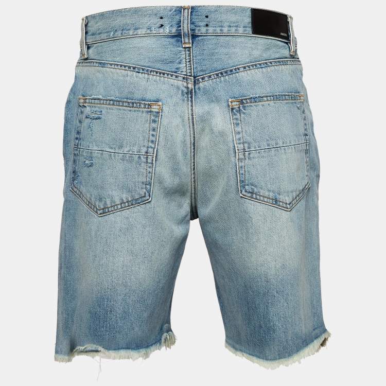 Pre Owned Amiri Blue Distressed Denim Shorts M Waist 32"
