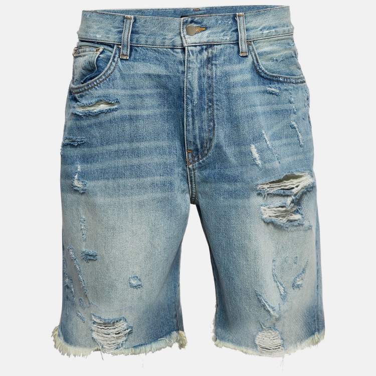 Pre Owned Amiri Blue Distressed Denim Shorts M Waist 32"