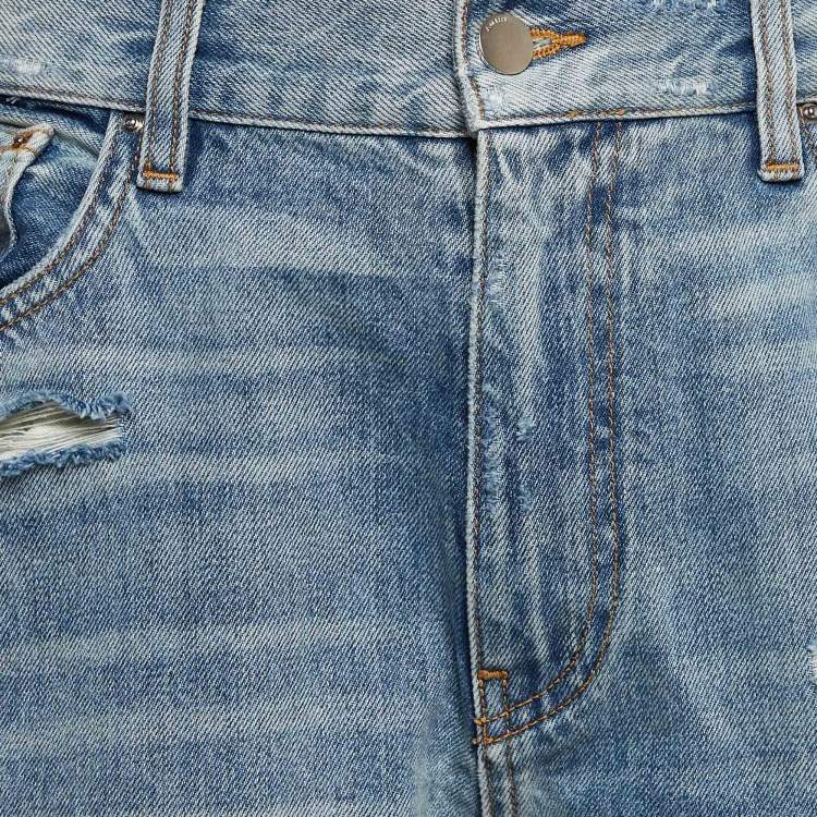 Pre Owned Amiri Blue Distressed Denim Shorts M Waist 32"