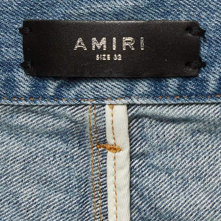 Pre Owned Amiri Blue Distressed Denim Shorts M Waist 32"