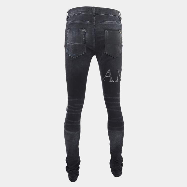Pre Owned Amiri Black Washed & Distressed Denim Jeans Waist 33"