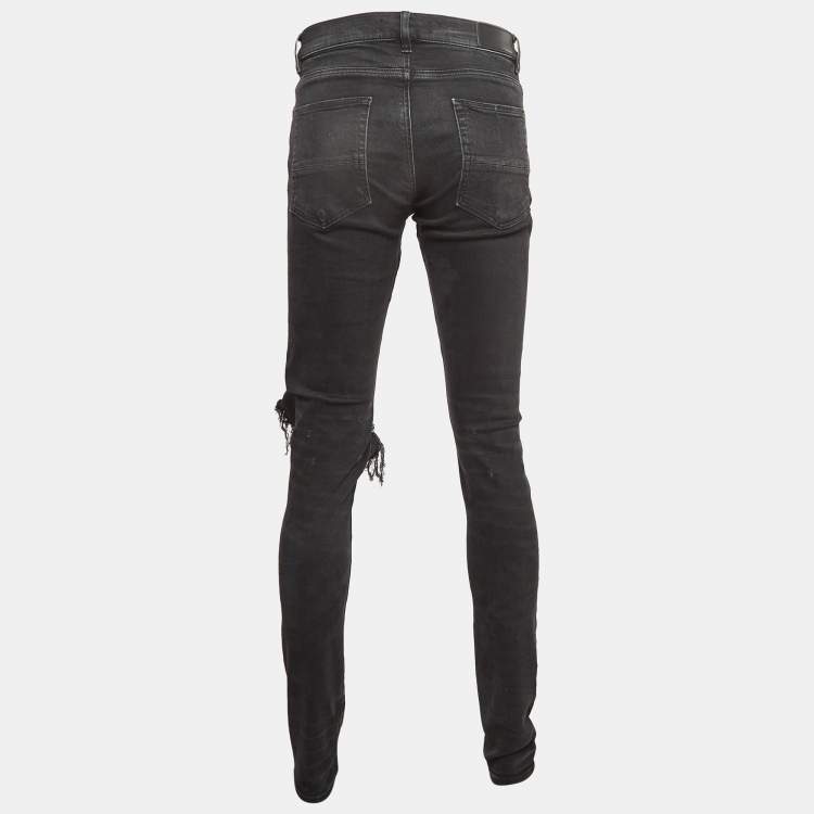 Pre Owned Amiri Black Washed & Distressed Denim Jeans L Waist 34"