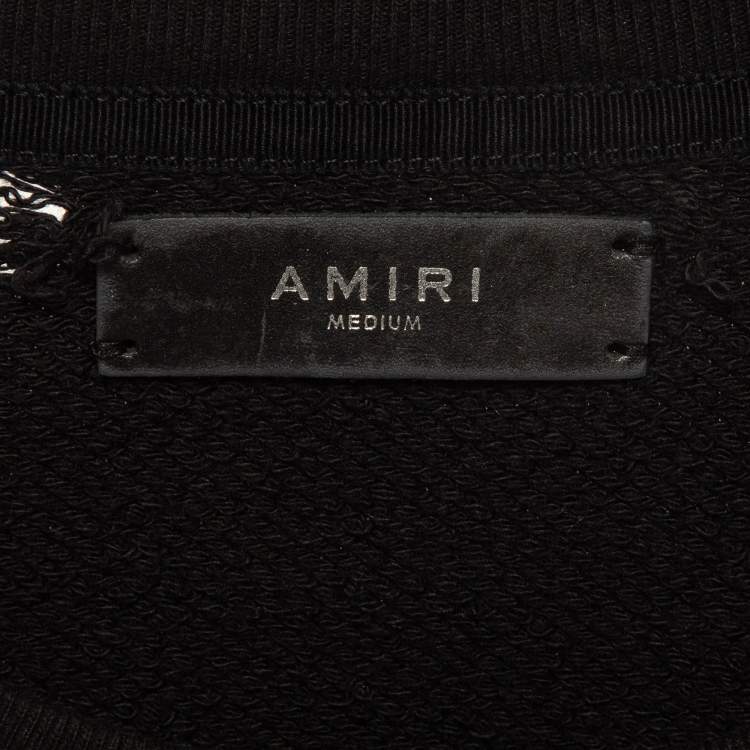 Pre Owned Amiri Black Logo Leopard Embroidered Knit Distressed Sweatshirt M