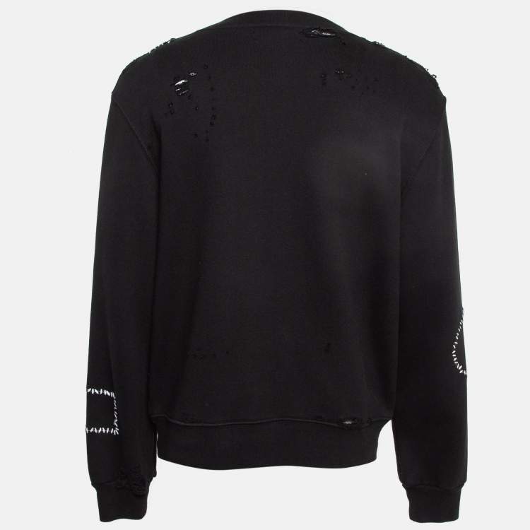 Pre Owned Amiri Black Logo Leopard Embroidered Knit Distressed Sweatshirt M