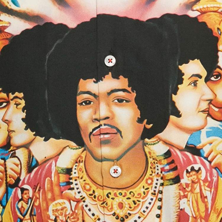 Pre Owned Amiri Red Jimi Hendrix Print Silk Short Sleeve Shirt M