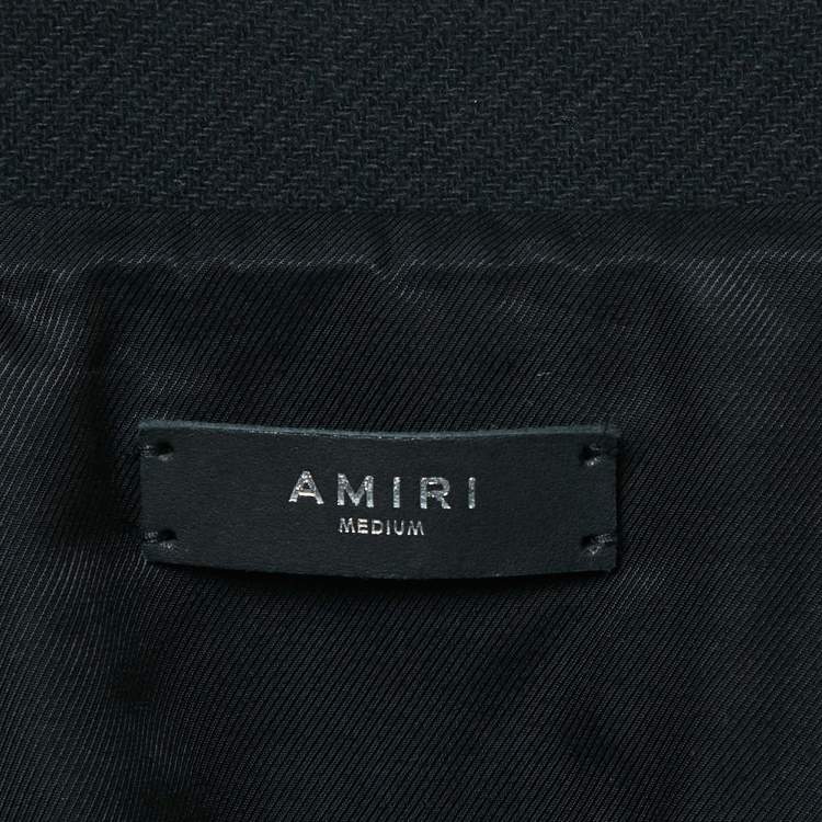 Pre Owned Amiri Black/Blue Wool Blend Bones Varsity Jacket M