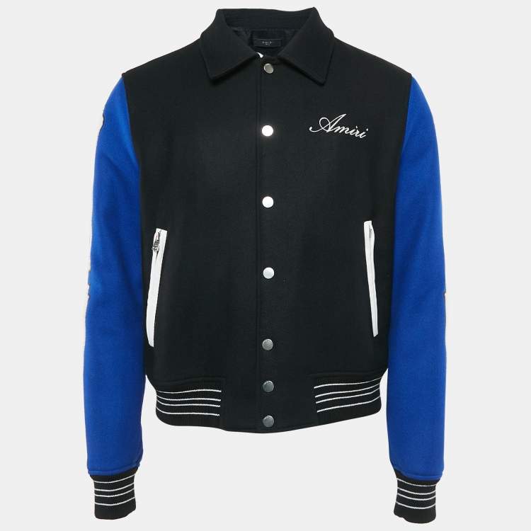 Pre Owned Amiri Black/Blue Wool Blend Bones Varsity Jacket M