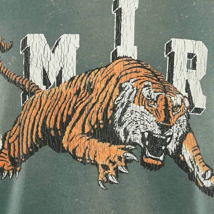 Pre Owned Amiri Vintage Green Tiger Print Cotton Crew Neck T-Shirt M