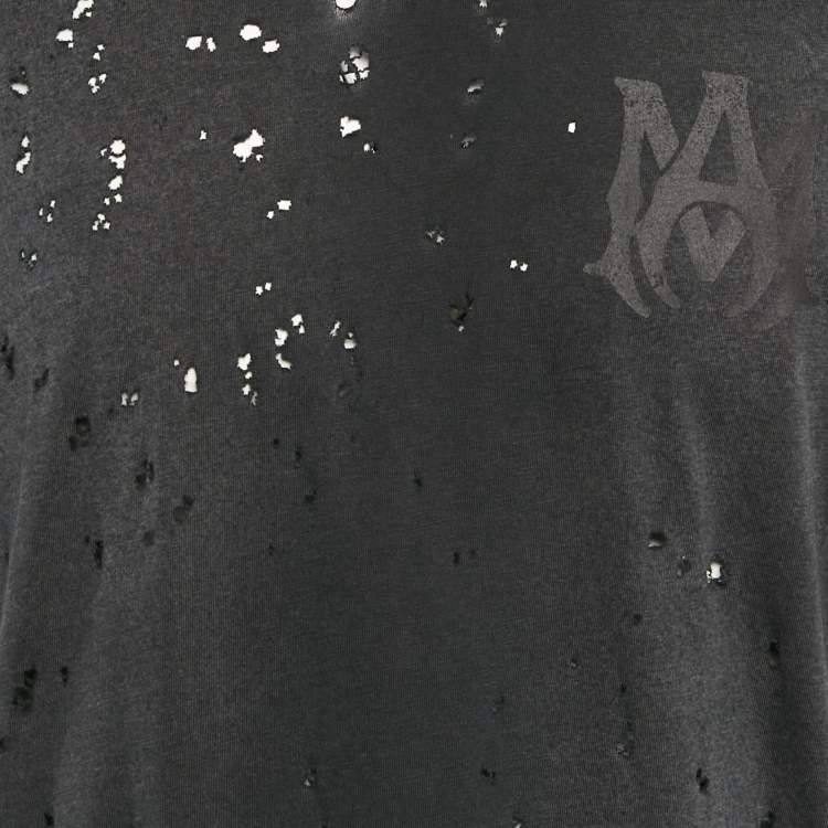 Pre Owned Amiri Charcoal Black Distressed Cotton Crew Neck T-Shirt S