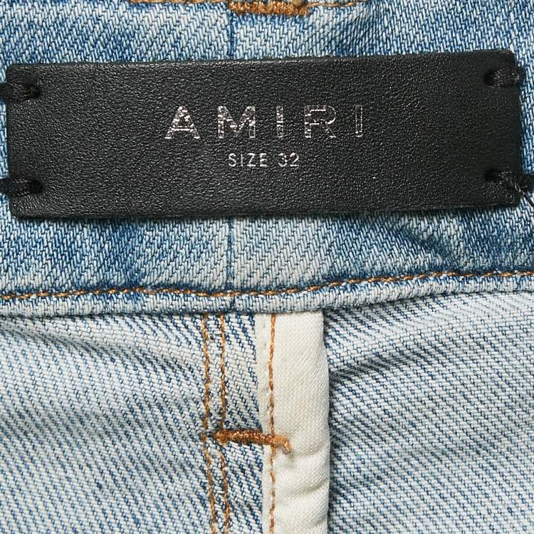 Pre Owned Amiri Blue Paint Splatter Print Denim Distressed Jeans M Waist 30"