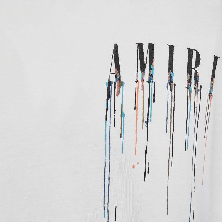 Pre Owned Amiri White Paint Drip Core Logo Jersey Crewneck T-Shirt XL