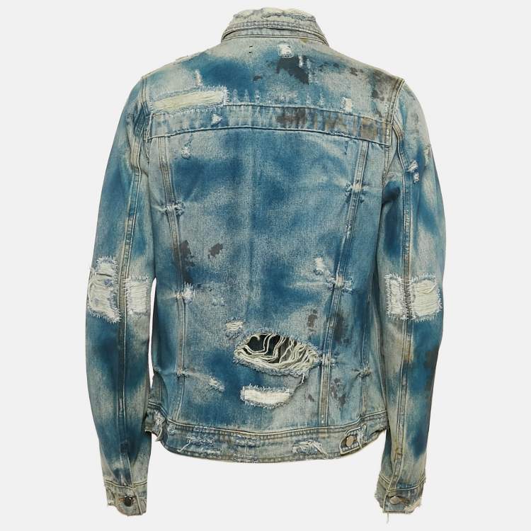 Pre Owned Amiri Blue Distressed Denim Button Front Jacket L